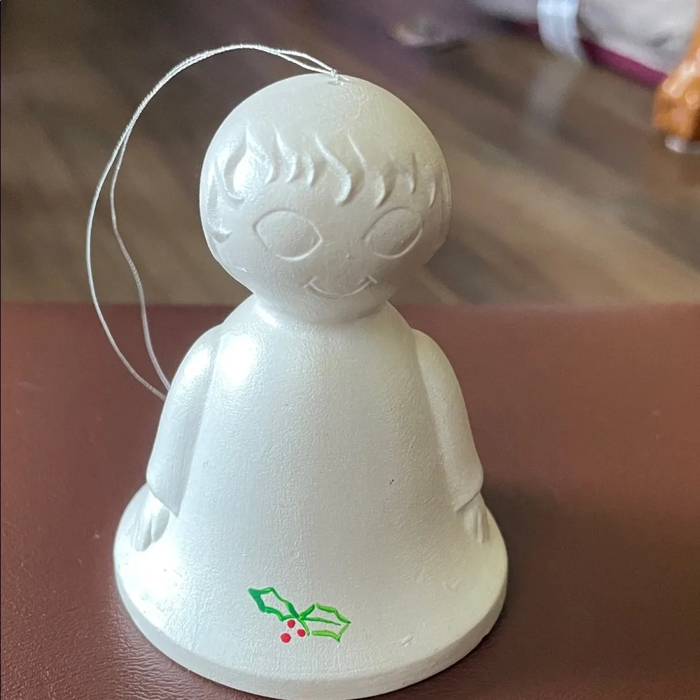 White Bell Ornament with Holly Design